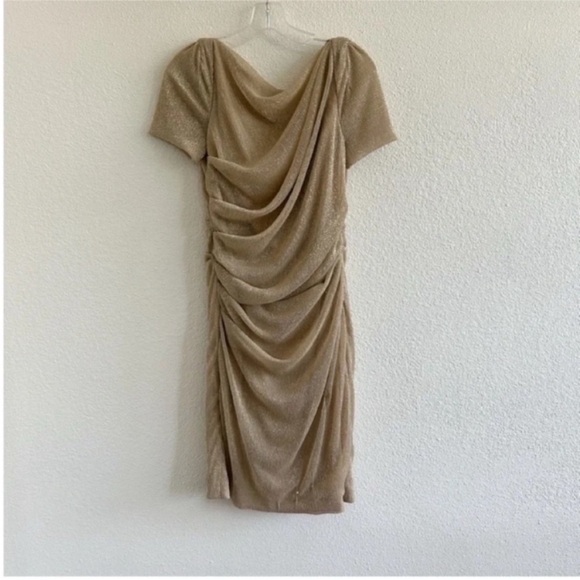 Talbot Runhof Gold Ruched Cocktail Dress - Picture 3 of 12